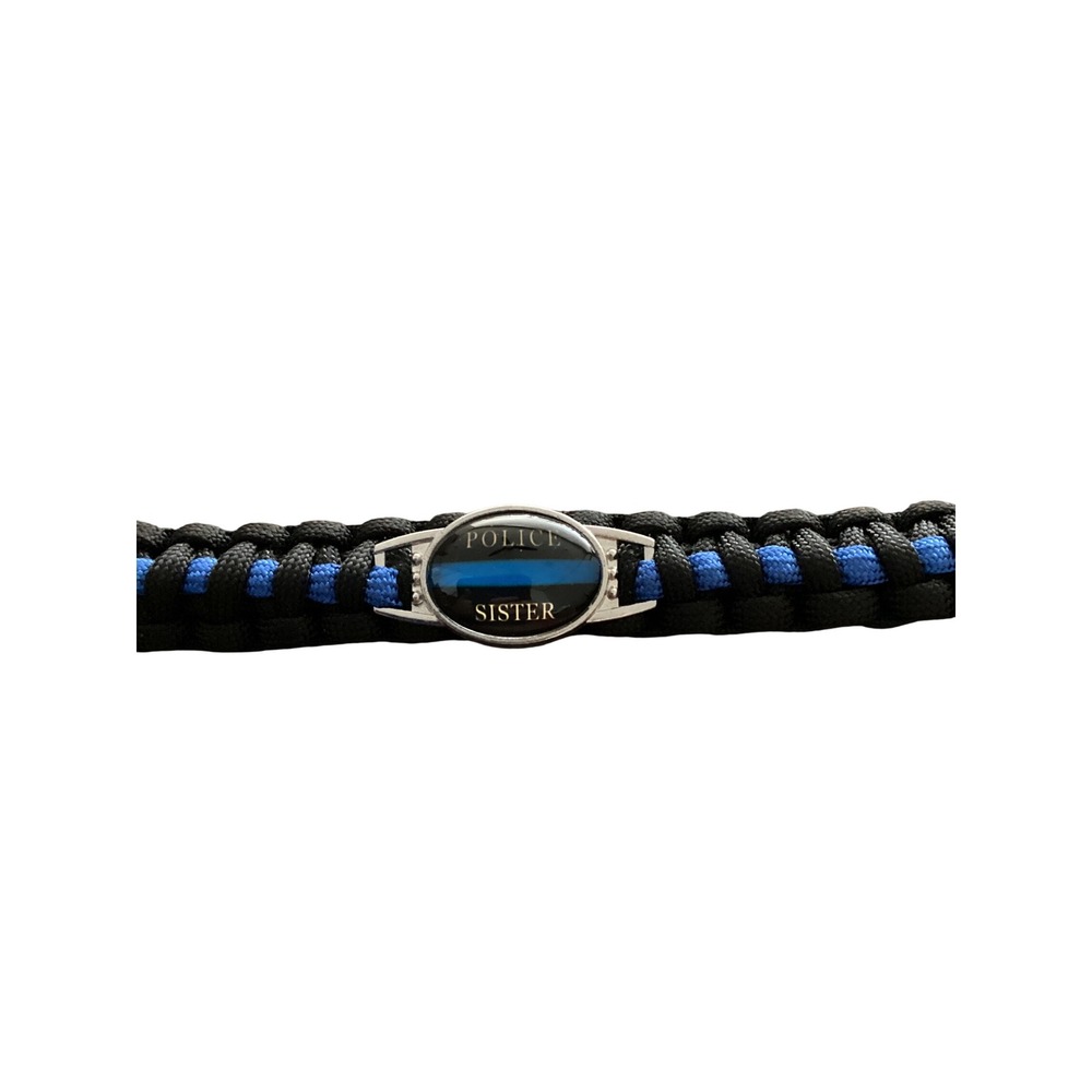 Thin Blue Line Police Sister Paracord Bracelet Black Blue Braided Support